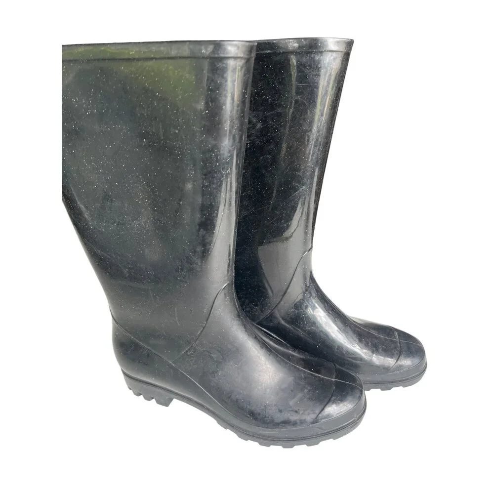 Rubber Rain Boots W7 M5.5 Black Waterproof Work boots‎ With Non Slip Tread